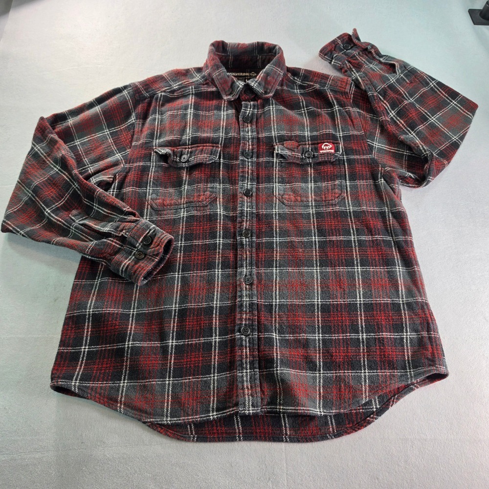 Wolverine Mens Large Red Black Plaid Cotton Flannel Button Down Shirt L